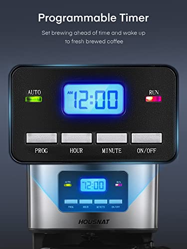 HOUSNAT Filter Coffee Machine, Programmable Drip Coffee Maker, Advanced Showerhead Technology, Fast Brewing & 24 Hours Timer & 40 Min Keep Warm F
