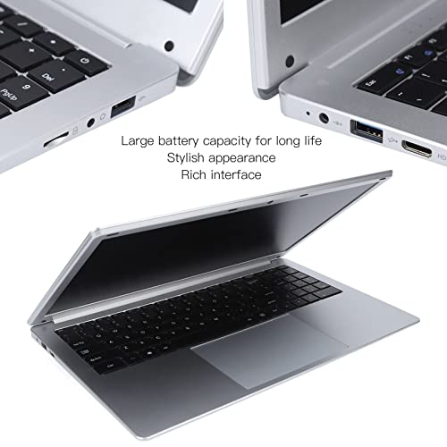 Airshi FHD Laptop  , 110‑240V 6G+64G Storage 15.6 Inch Business Laptop Slim  Silver Gray Integrated Graphics for Students (UK Plug)