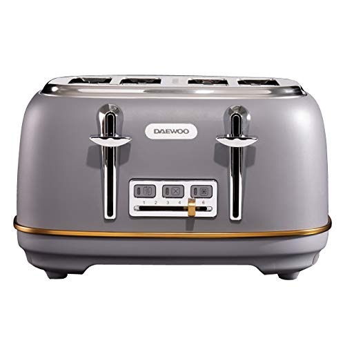 Daewoo Astoria 4 Slice Toaster (1370W-1630W Power) Reheat, Defrost & Cancel Functions and Adjustable Browning Feature, Includes Crumb Tray and Co