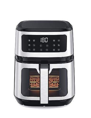 Symdral Air Fryers, 1500W Compact Fryer with 8 Presets, Max 200℃ Setting 5L Digital Oven Rapid Circulation, Display,Viewing Window,Nonstick & Dis