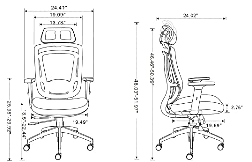 Premium Ergonomic Office Chair with Adjustable Headrest/Lumbar Support, Breathable Mesh Back & Heavy Duty Design - Ideal for Computer Desks, Bedr