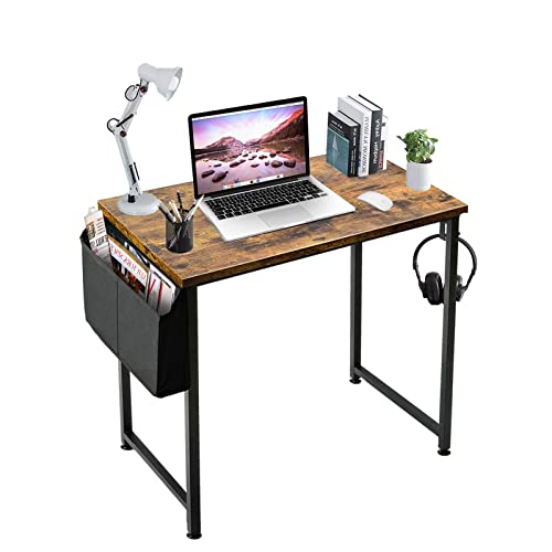 Lufeiya Small Computer Desk White Writing Table for Home Office Small Spaces 31 Inch Modern Student Study Laptop PC Desks with Gold Legs Storage