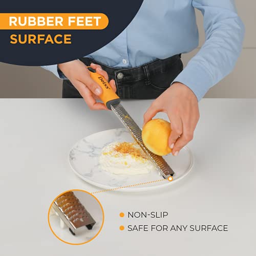 Deiss PRO Citrus Zester & Cheese Grater — Parmesan Cheese Lemon, Ginger, Garlic, Nutmeg, Chocolate, Vegetables, Fruits - Razor-Sharp Stainless St