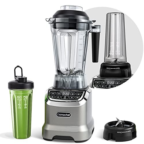 AMZCHEF Blender for Two Blend Ways, 2000W Professional Smoothie Blender Maker for Kitchen with Smart Control Panel, Pro-Blend 6 Blades 3D Improve