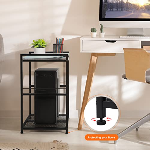 Mobile Printer Stand, Computer Tower Stand 2 Tier CPU Stand Rolling Cart Holds up to 40lbs, Metal Utility Carts with Wheels for Home & Office, Bl