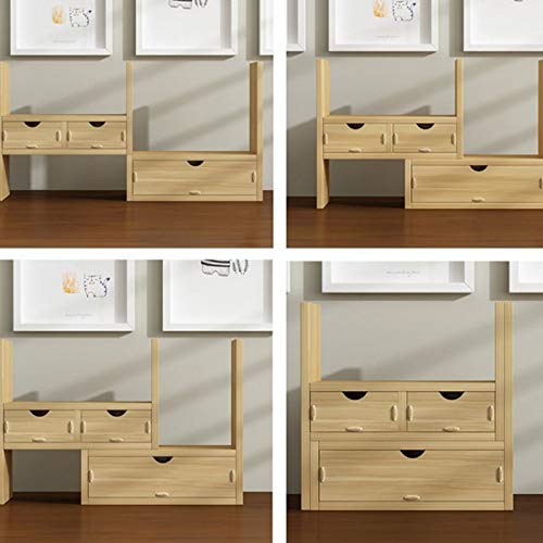 NXYJD Desk Top Bookcase, Adjustable, with 3 Drawers,Extendable Storage Desk Organizer for Home and Office
