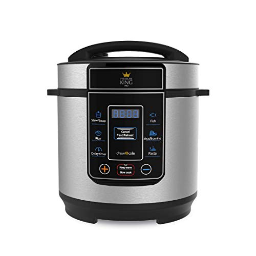 Drew & Cole Pressure King Pro Electric Pressure Cooker 8-in-1 Multi Cooker, Rice Cooker, Slow Cooker, Soup Maker, 3 Litre, 700 W, Chrome