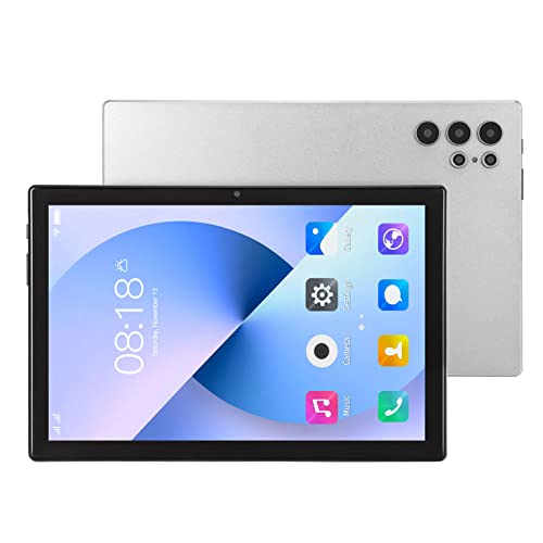 Airshi HD Tablet, Dual SIM Card 100-240V UK Plug 8 24MP Dual Camera 128GB ROM Glonass 5G Tablet for Work (Silver Grey)