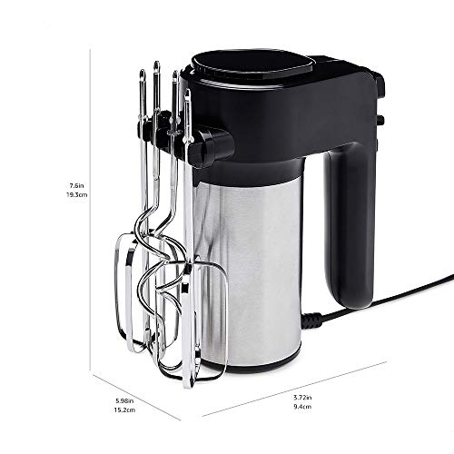 Amazon Basics 6 Speed Electric Hand Mixer with Dough Hooks, Beaters and Turbo Button, 6 litres, Black and Stainless Steel
