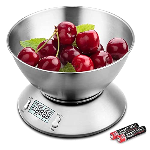 Electronic Kitchen Scales, Uten Kitchen Digital Scale with Detachable Stainless Steel Bowl 11lb/5kg, with Ambient Temperature Sensor and Cuisine