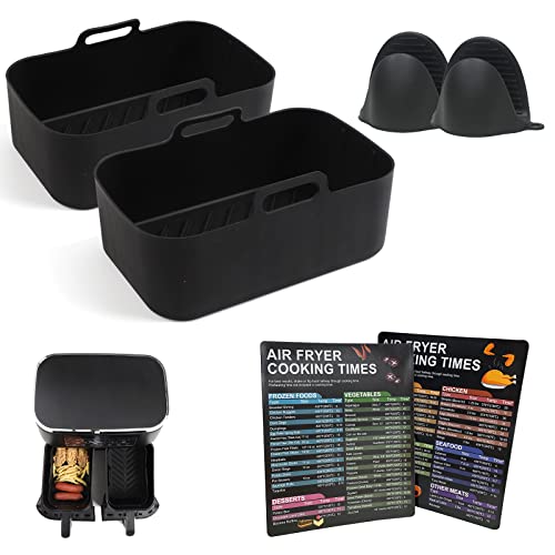 CUTIECLUB Silicone Pot for Ninja Foodi AF300UK, AF400UK & 7.6L-9.5L or Larger Dual Air Fryer, Food Safe Reusable Air Fryer Liner Basket Rectangle