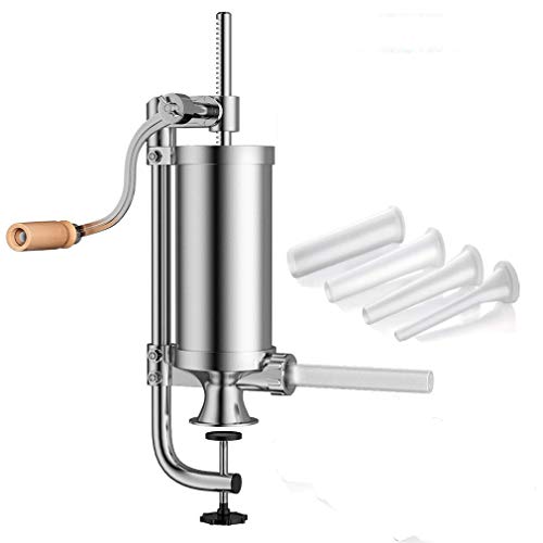 Jascherry 2.5 LB Sausage Filler Stuffer Home Made Machine - Stainless Steel Vertical Sausage Maker with Suction Base and Manual Crank for Househo