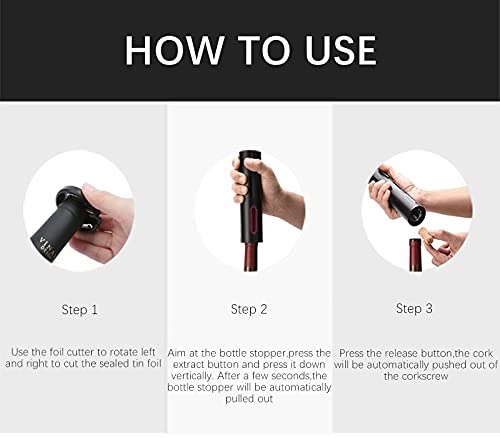 IraXpro Electric Wine Opener,Automatic Wine Bottle Opener,Electric Wine Opener Cordless,Battery Operated Wine Opener with Foil Cutter,One-Click B