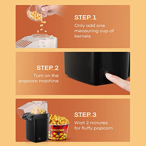 Electric Popcorn Maker - 1200W HOUSNAT Retro Popcorn Machine with Hot Air Circulation - 2 Min Qucik Popping - for Oil-Free & Healthy Snacks, for