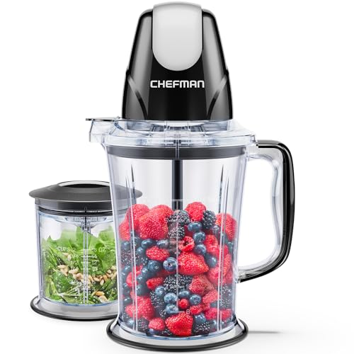 CHEFMAN 2-in-1 Food Processor and Portable Blender with 400W Motor, 2-Tiered Blade System, Ice Crusher - Ideal for Smoothies, Purees, Chopped Veg