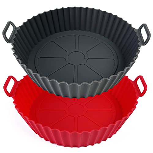 EATO Air Fryer Silicone Liners Set of 2 Air Fryer Liners Pot Reusable Silicone Liners for Cooking, Baking, Oven Safe Replacement of Flammable Par