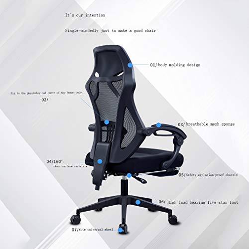 SLNFXC Ergonomic Mesh Office Chair High Back Computer Chair Desk Chair Mesh Chair with Thick Cushion Soft Adjustable (Color : Argento)