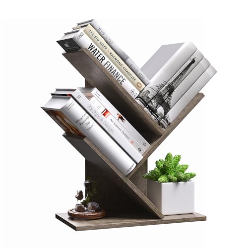 RUISHENG Tree Bookshelf, 4 Shelves Bookcase for Books/Magazines/CDs, Floor Standing Bookshelf for Office, Bedroom, Home (Rustic Brown)