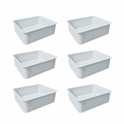 FENCETECH White Basket Poolside Deckbox Storage Organizer, 6-Pack