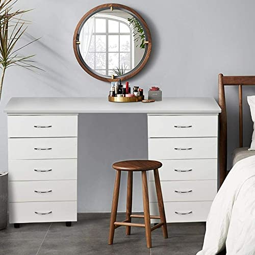 Drawer Filing Cabinet Dressers Chest Of 5 Drawers Home Office Nightstand Bedroom Storage Cabinet W/Casters