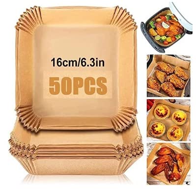 AM Store 1 Disposable Air Fryer Liners, 6.3 inches 50PCS, Parchment Paper for Air Fryer, Square Air Fryer Liners Disposable, Airfryer Liners, Air