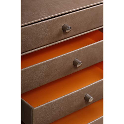 RHODIA 318864C - Taupe 4-Drawer File Organizer - 24.8 x 32.7 x 22.8 cm - Orange Saddle Stitching - Faux Leather Exterior - Rhodiarama Home Office