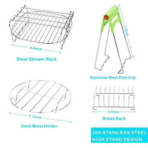 Air Fryer Accessories 8 Inch 10 Pcs for COSORI NIJIA Gowise Phillips Cozyna Airfryer XL 3.8QT-5.8QT, Extra Gift 4PCS Barbecue Needle(Black 10PSC)