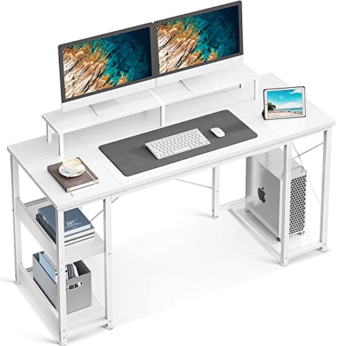 ODK Computer Desk with Shelves, 48" Home Office Desk with Storage, Gaming Desk, Modern Simple Style PC Desk, Stable Workstation, Black