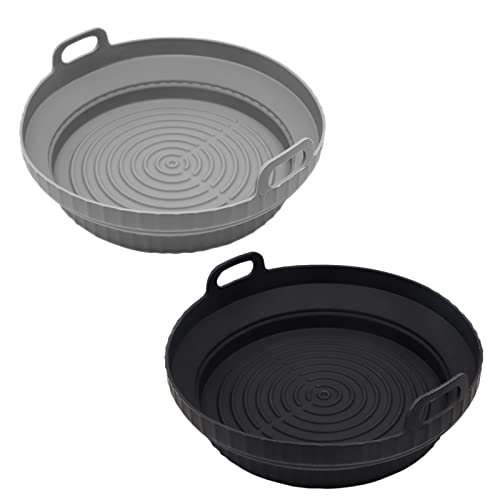 DIFCUL 2PCS Silicone Pot, 7.9inch Reusable Silicone Air Fryer Liner,Basket Rack Accessories, Baking Tray Compatible with Ninja, Tower, COSORI