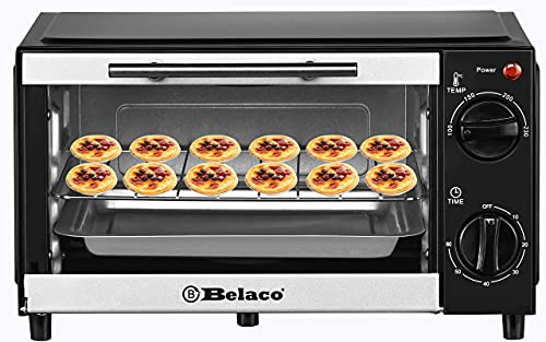 Belaco BTO-109N Mini 9L Toaster Oven Tabletop Cooking Baking Portable Oven 750w 60 min Timer 100-230° Stainless Steel Heating Tube incl. Baking T