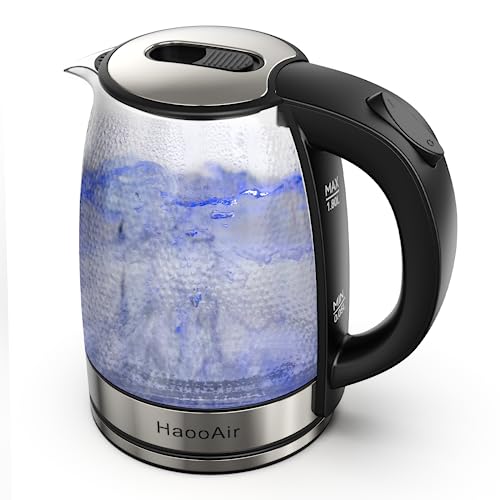 Haooair Electric Kettle Hammered Glasses Kettle, 1.8L Glass Tea Kettle 1200W Wide Opening, Limescale Inner liner Hot Water Boiler, LED Indicator