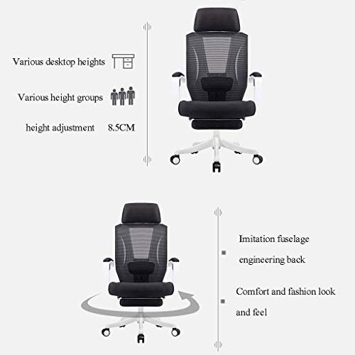 n/a Reclining Office Chair Ergonomic Computer Mesh Lounger Executive Swivel Office Desk Work Chair with Hidden Footstool and Lumbar Support