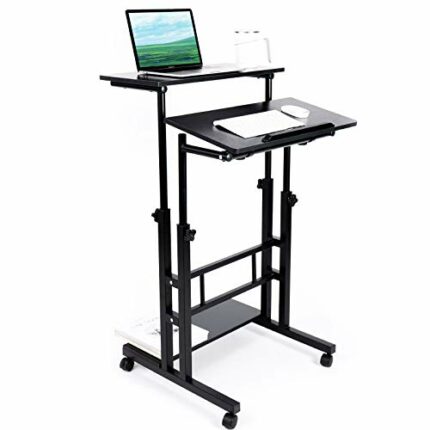 Zytty Small Standing Desk, Portable Standing Desk with Wheels Standing Laptop Desk Mobile Standing Desk for Home Office Adjustable Standing Desk,