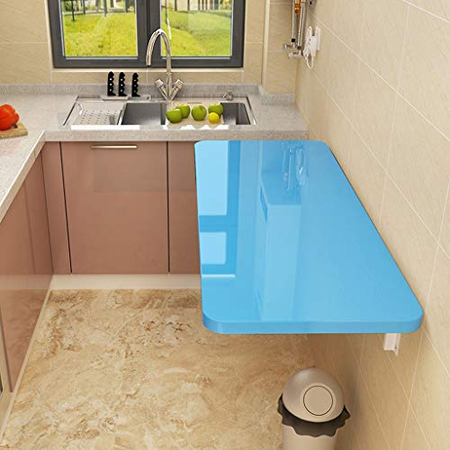 VOCD Wall-Mounted Folding Table, Drop-Leaf Kitchen Heavy Duty Fold Down Dining Table, Study Table Workstation for Home Office - Blue