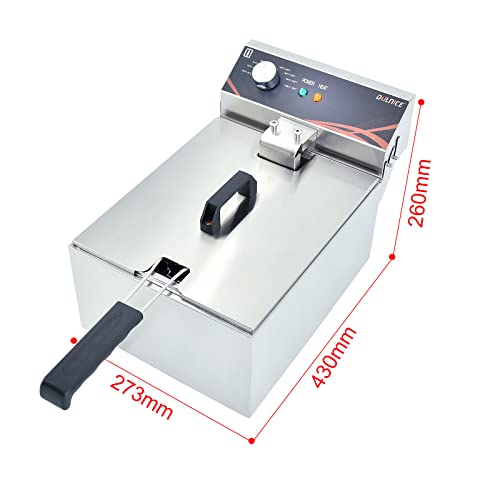 DULNICE 3000W Electric Deep Fryer with Single Tank & Lid Commercial Deep Fat Fryer, 6 Litre Stainless Steel Countertop Kitchen Oil Chip Fryer Tem