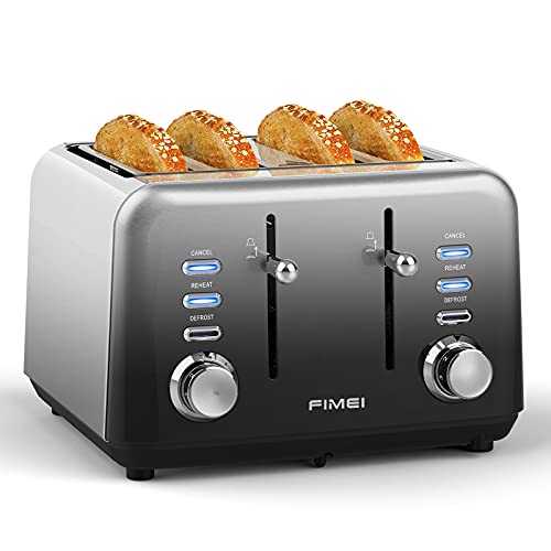 FIMEI Toaster 4 Slice, Extra Wide Slot Stainless Steel Toaster, Automatic Toaster, 7 Browning Setting with Defrost/Reheat/Cancel Function, Remova