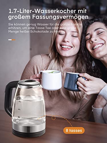 Electric Kettles, Temperature Control Kettle, Glass Kettles Electric with 5-Color LED, Keep Warm, Anti-Dry, Automatic Shutdown, 2200W Fast and Qu