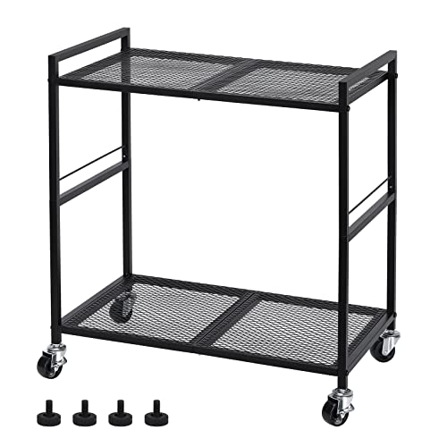 Mobile Printer Stand, Computer Tower Stand 2 Tier CPU Stand Rolling Cart Holds up to 40lbs, Metal Utility Carts with Wheels for Home & Office, Bl