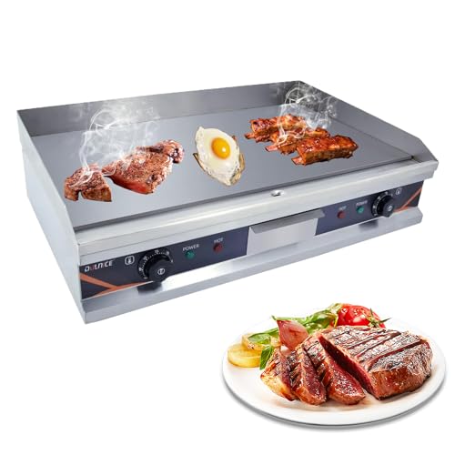 DULNICE 29" Commercial Electric Griddle With Double Temperature Control, Stainless Steel Flat Baking Hotplate, Kitchen Countertop Bacon Fryer for