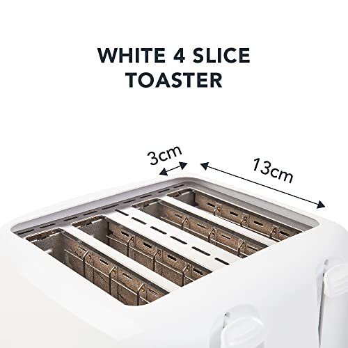 PIFCO® Essentials White Toaster 4 Slice - Dual Control with 6 browning Levels & Anti-Jam Function - Easy to Clean with Removable Crumbs Tray 1400