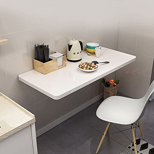 GTYT Kitchen Breakfast Bar Table, White | Computer Workstations for Home Office Work | Wall Mounted Folding Wall Table | Fold-down Desk for Bedro