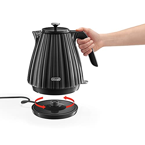 De'Longhi Ballerina Electric Kettle, 360° Swivel Base, Water Level Indicator, Cord Storage, KBD3001.BK, 3000 W, UK PLUG, Black
