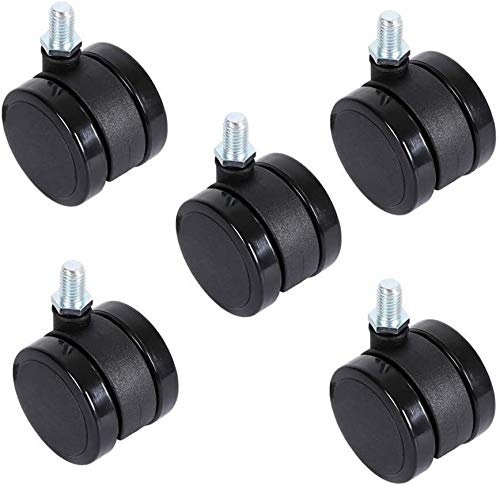 GTYT 5x Office Chair Casters Double Wheel Stem Wheels M10×15mm Thread Bolt 2Inch 250kg Furniture Replacement Casters Universal Swivel No Brake Pr