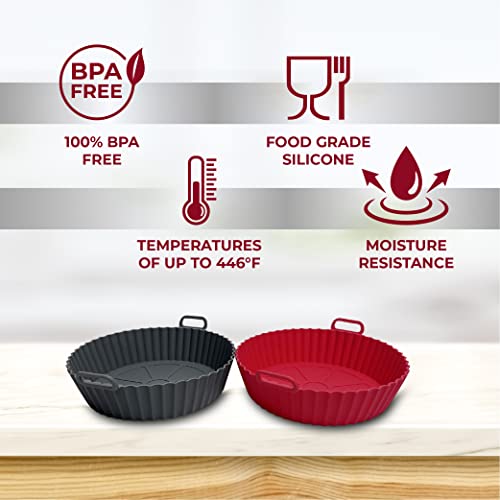 EATO Air Fryer Silicone Liners Set of 2 Air Fryer Liners Pot Reusable Silicone Liners for Cooking, Baking, Oven Safe Replacement of Flammable Par
