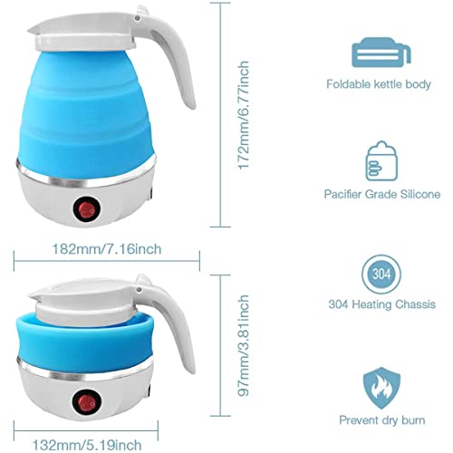 Foldable Electric Kettle, Portable Kettle for Travel 0.6L Food Grade Silicone Collapsible Kettle Electric Water Boiler with Separable Power Cord