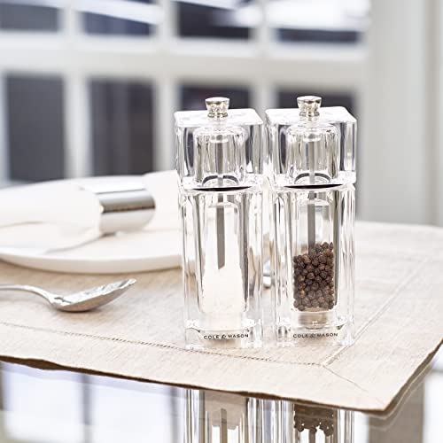 Cole & Mason H33502P Cube Clear Salt Mill, Precision+, Acrylic, 145 mm, Single, Includes 1 x Salt Grinder