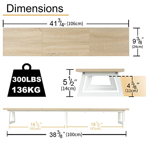 TEAMIX 42 inch Large Dual Monitor Riser, Extra Long Monitor Stand Riser Wide TV Stand Riser Monitor Stand for 2 Monitors Wood & Steel Desktop Ris
