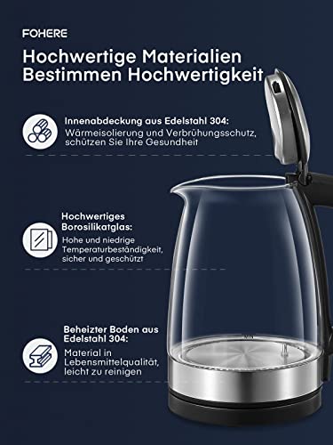 Electric Kettles, Temperature Control Kettle, Glass Kettles Electric with 5-Color LED, Keep Warm, Anti-Dry, Automatic Shutdown, 2200W Fast and Qu