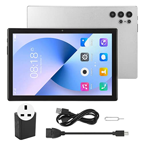 Airshi HD Tablet, Dual SIM Card 100-240V UK Plug 8 24MP Dual Camera 128GB ROM Glonass 5G Tablet for Work (Silver Grey)