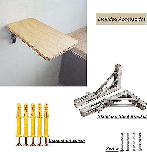 Shykey Wall Mounted Folding Table, Wood Kitchen Dining Table, Home Office Work Laptop Computer Desk, Hanging Drop-Leaf Fold Down Wooden Bookshelf